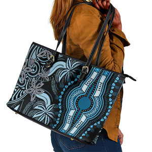 Polynesia Mixed African Dashiki Leather Tote Bag Afro-pacific Culture - Blue