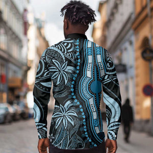 Polynesia Mixed African Dashiki Long Sleeve Button Shirt Afro-pacific Culture - Blue