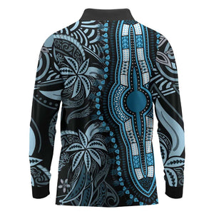 Polynesia Mixed African Dashiki Long Sleeve Polo Shirt Afro-pacific Culture - Blue