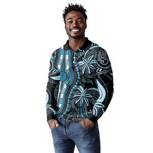 Polynesia Mixed African Dashiki Long Sleeve Polo Shirt Afro-pacific Culture - Blue