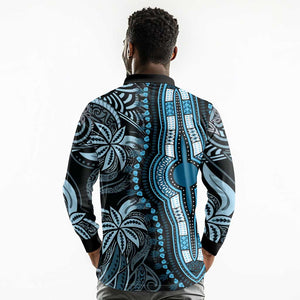 Polynesia Mixed African Dashiki Long Sleeve Polo Shirt Afro-pacific Culture - Blue