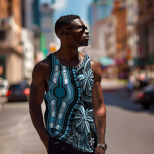 Polynesia Mixed African Dashiki Men Tank Top Afro-pacific Culture - Blue