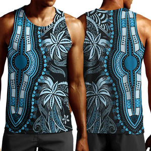 Polynesia Mixed African Dashiki Men Tank Top Afro-pacific Culture - Blue