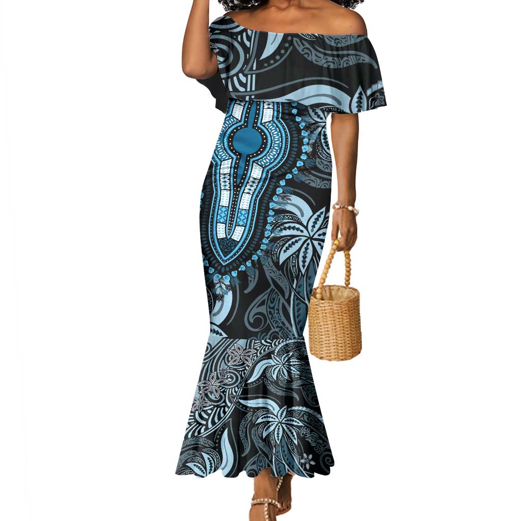 Polynesia Mixed African Dashiki Mermaid Dress Afro-pacific Culture - Blue