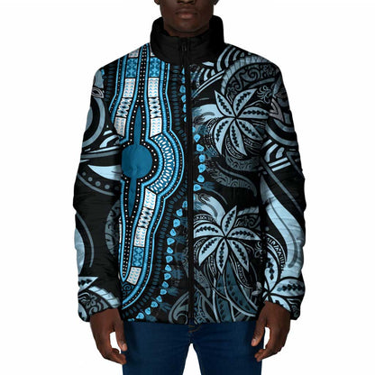 Polynesia Mixed African Dashiki Padded Jacket Afro-pacific Culture - Blue