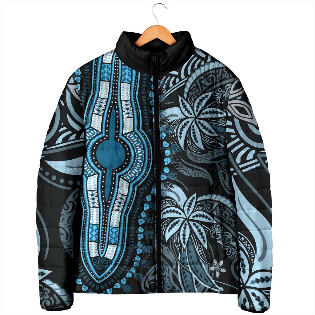 Polynesia Mixed African Dashiki Padded Jacket Afro-pacific Culture - Blue