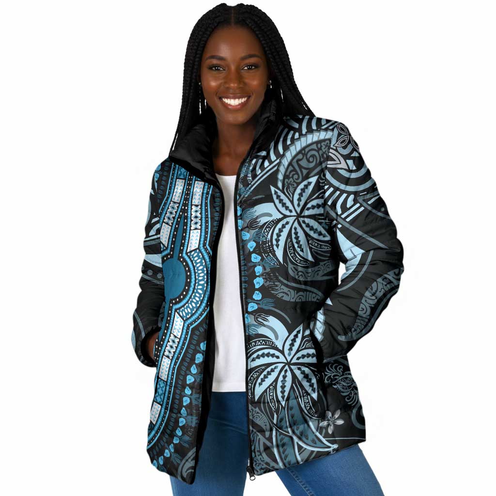 Polynesia Mixed African Dashiki Padded Jacket Afro-pacific Culture - Blue