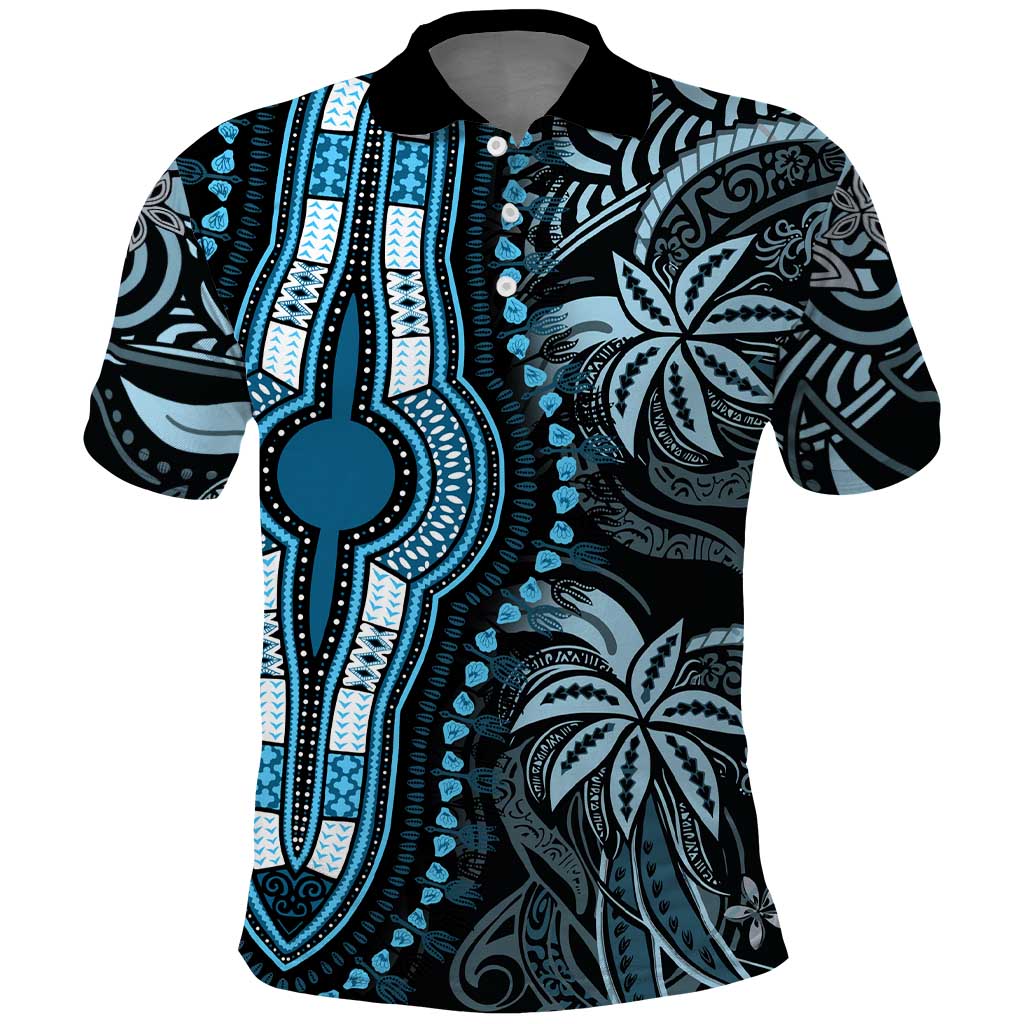 Polynesia Mixed African Dashiki Polo Shirt Afro-pacific Culture - Blue