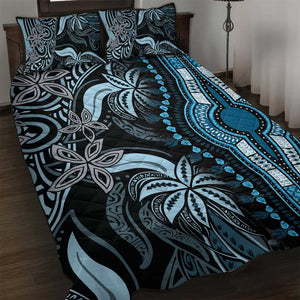 Polynesia Mixed African Dashiki Quilt Bed Set Afro-pacific Culture - Blue