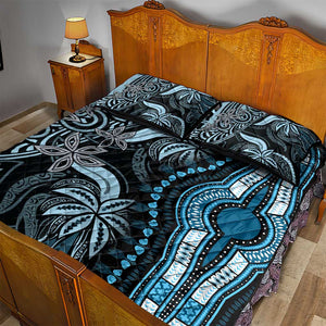 Polynesia Mixed African Dashiki Quilt Bed Set Afro-pacific Culture - Blue