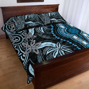 Polynesia Mixed African Dashiki Quilt Bed Set Afro-pacific Culture - Blue