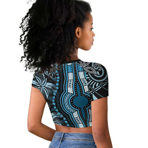 Polynesia Mixed African Dashiki Raglan Cropped T shirt Afro-pacific Culture - Blue