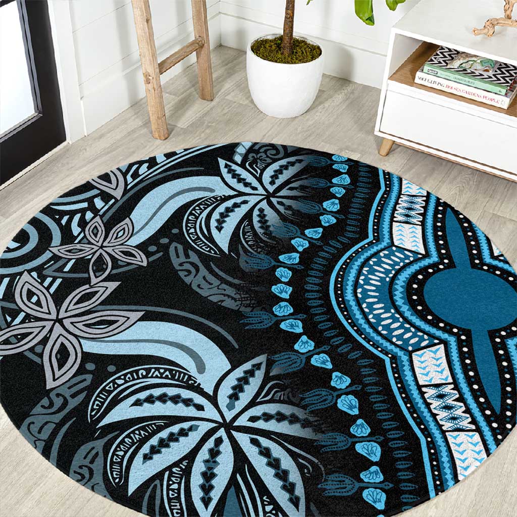 Polynesia Mixed African Dashiki Round Carpet Afro-pacific Culture - Blue