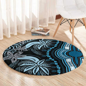 Polynesia Mixed African Dashiki Round Carpet Afro-pacific Culture - Blue