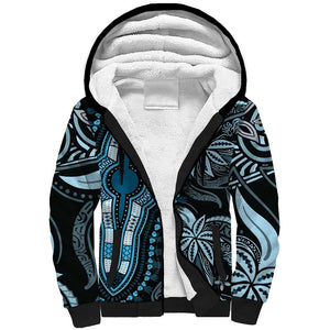 Polynesia Mixed African Dashiki Sherpa Hoodie Afro-pacific Culture - Blue