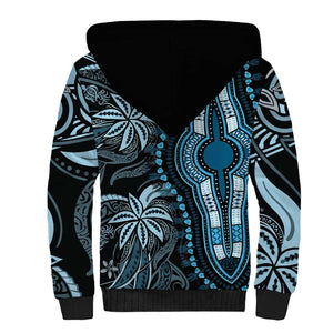 Polynesia Mixed African Dashiki Sherpa Hoodie Afro-pacific Culture - Blue