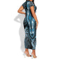 Polynesia Mixed African Dashiki Short Sleeve Bodycon Dress Afro-pacific Culture - Blue LT9