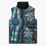 Polynesia Mixed African Dashiki Sleeveless Puffer Jacket Afro-pacific Culture - Blue