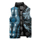 Polynesia Mixed African Dashiki Sleeveless Puffer Jacket Afro-pacific Culture - Blue