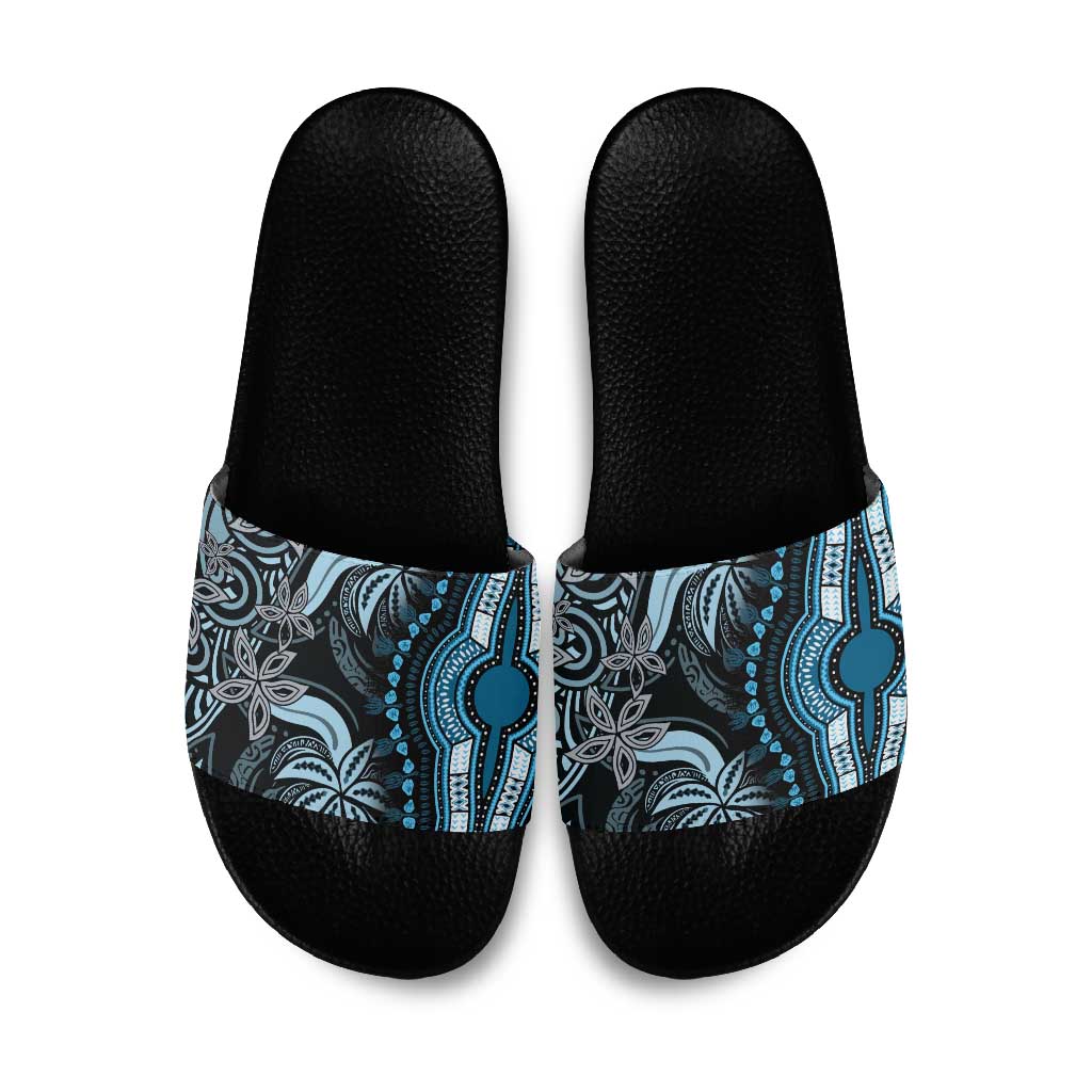 Polynesia Mixed African Dashiki Slide Sandals Afro-pacific Culture - Blue