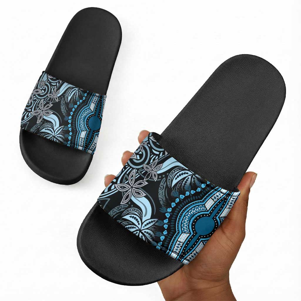 Polynesia Mixed African Dashiki Slide Sandals Afro-pacific Culture - Blue