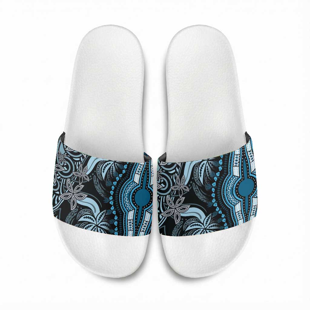 Polynesia Mixed African Dashiki Slide Sandals Afro-pacific Culture - Blue