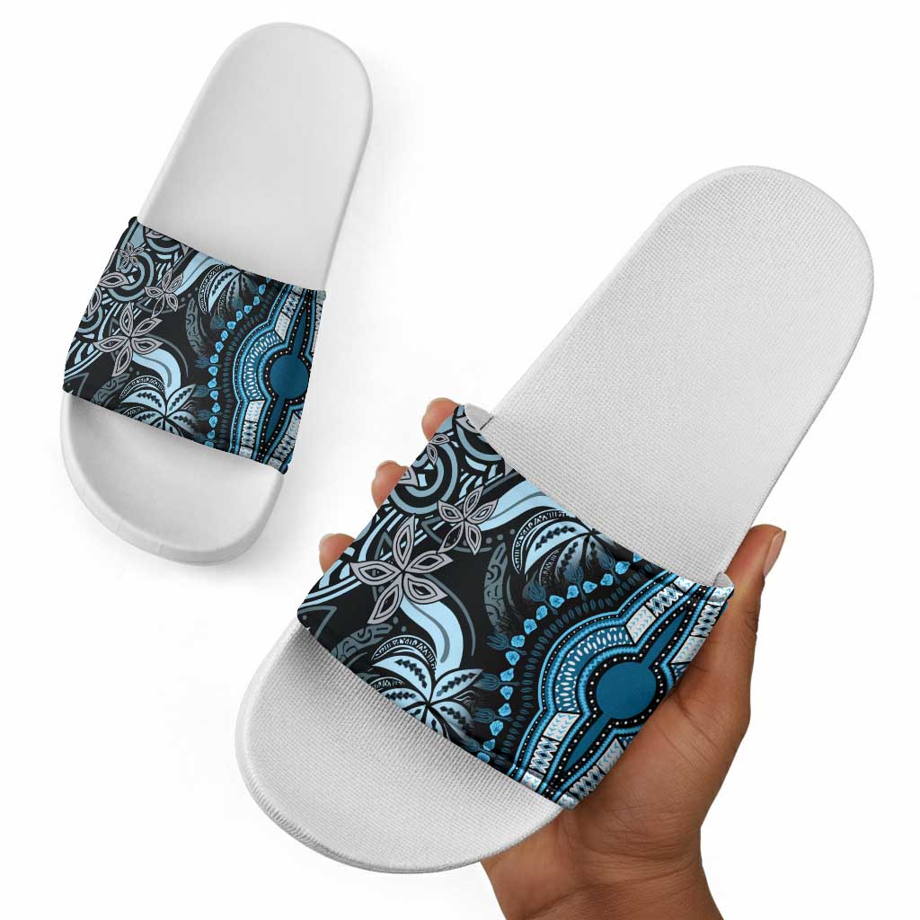 Polynesia Mixed African Dashiki Slide Sandals Afro-pacific Culture - Blue