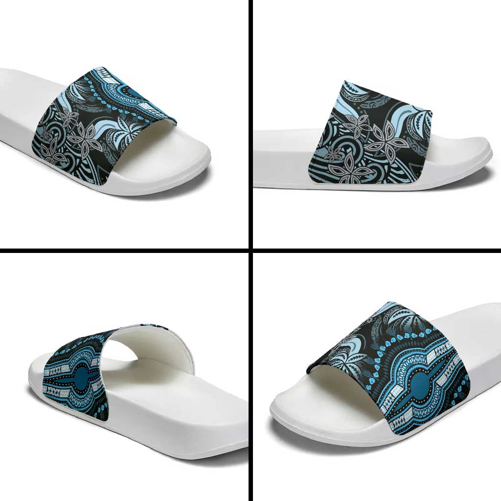 Polynesia Mixed African Dashiki Slide Sandals Afro-pacific Culture - Blue