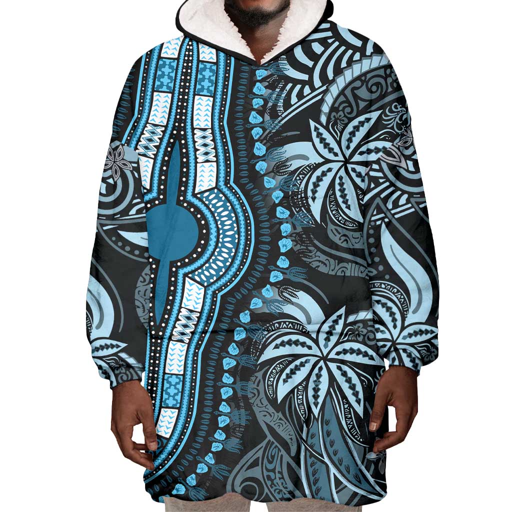 Polynesia Mixed African Dashiki Wearable Blanket Hoodie Afro-pacific Culture - Blue