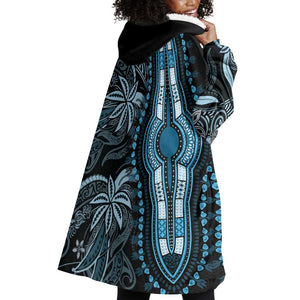 Polynesia Mixed African Dashiki Wearable Blanket Hoodie Afro-pacific Culture - Blue