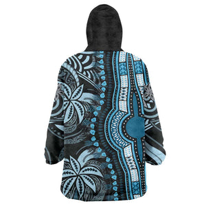 Polynesia Mixed African Dashiki Wearable Blanket Hoodie Afro-pacific Culture - Blue