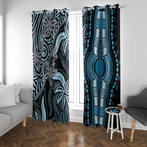 Polynesia Mixed African Dashiki Window Curtain Afro-pacific Culture - Blue