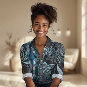 Polynesia Mixed African Dashiki Women Casual Shirt Afro-pacific Culture - Blue