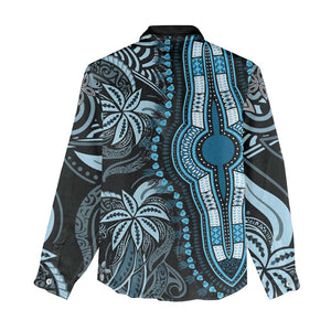 Polynesia Mixed African Dashiki Women Casual Shirt Afro-pacific Culture - Blue