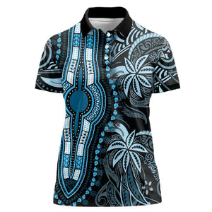 Polynesia Mixed African Dashiki Women Polo Shirt Afro-pacific Culture - Blue