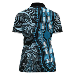 Polynesia Mixed African Dashiki Women Polo Shirt Afro-pacific Culture - Blue