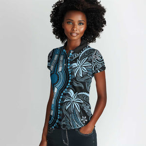 Polynesia Mixed African Dashiki Women Polo Shirt Afro-pacific Culture - Blue