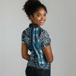 Polynesia Mixed African Dashiki Women Polo Shirt Afro-pacific Culture - Blue