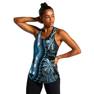 Polynesia Mixed African Dashiki Women Racerback Tank Afro-pacific Culture - Blue