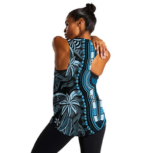 Polynesia Mixed African Dashiki Women Racerback Tank Afro-pacific Culture - Blue