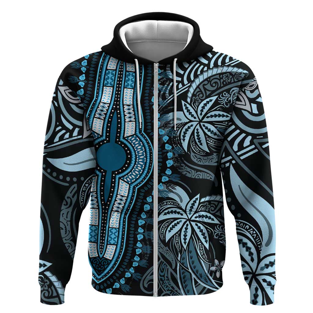 Polynesia Mixed African Dashiki Zip Hoodie Afro-pacific Culture - Blue