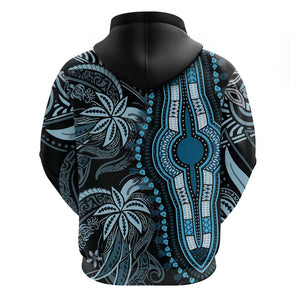 Polynesia Mixed African Dashiki Zip Hoodie Afro-pacific Culture - Blue
