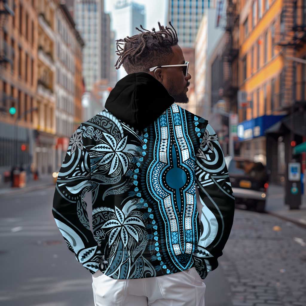 Polynesia Mixed African Dashiki Zip Hoodie Afro-pacific Culture - Blue