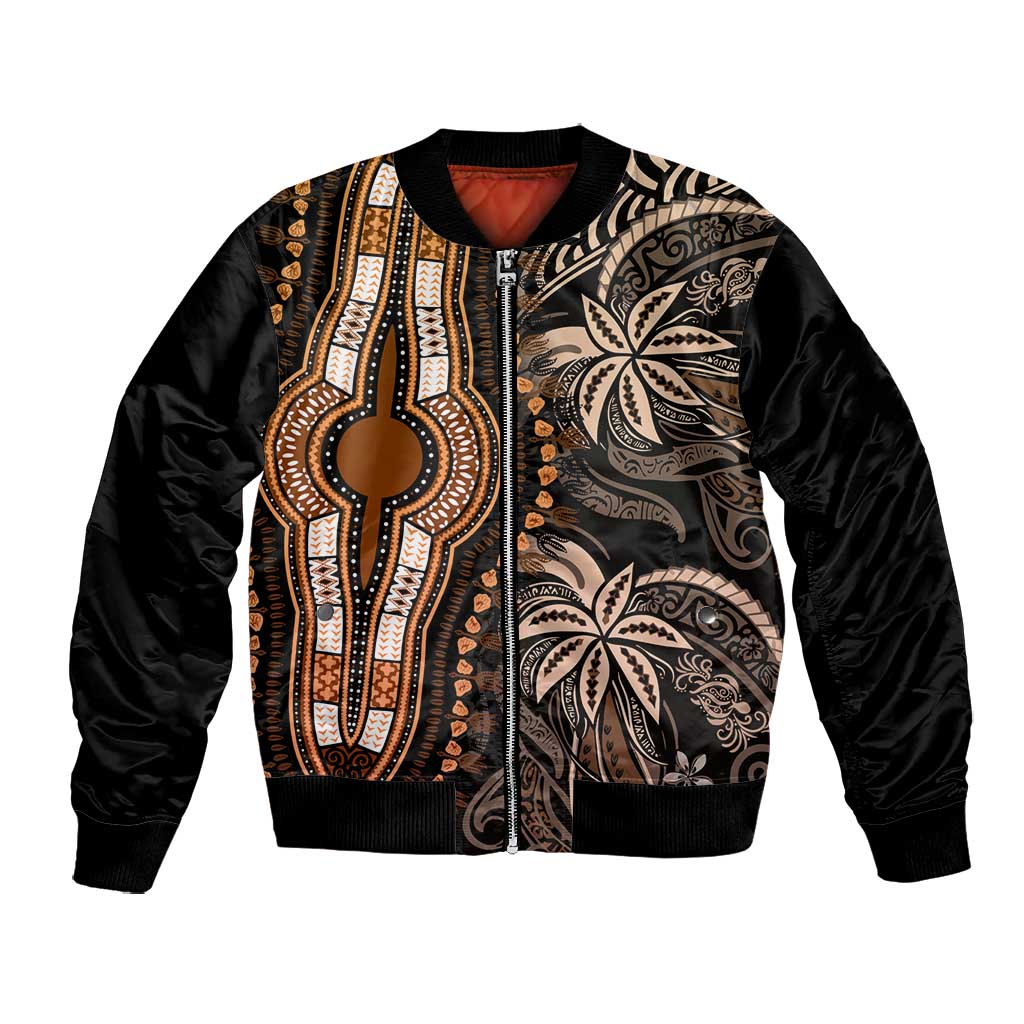 Polynesia Mixed African Dashiki Bomber Jacket Afro-pacific Culture - Gold