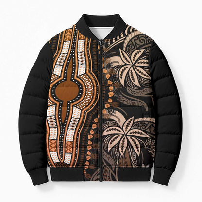 Polynesia Mixed African Dashiki Bomber Puffer Jacket Afro-pacific Culture - Gold