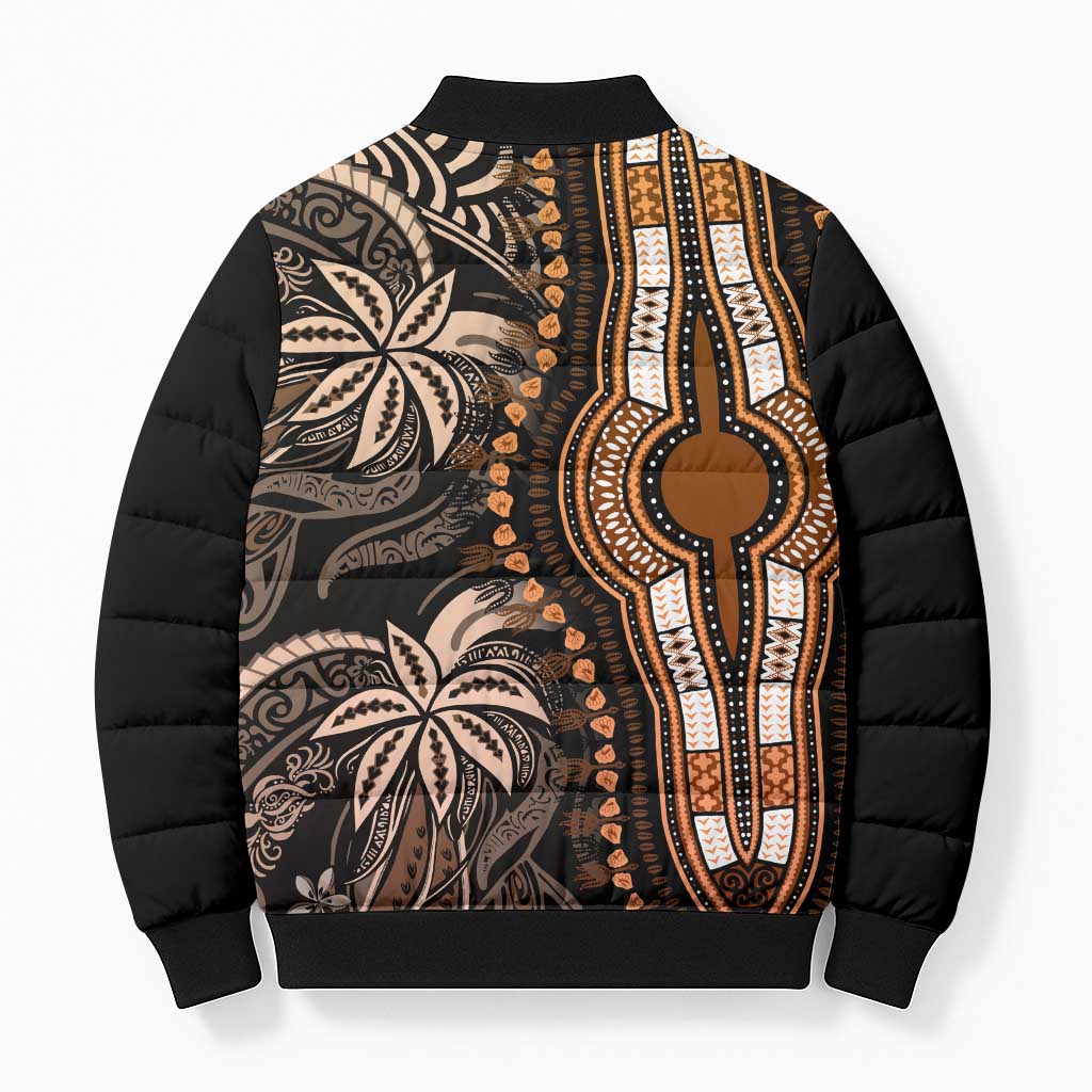 Polynesia Mixed African Dashiki Bomber Puffer Jacket Afro-pacific Culture - Gold
