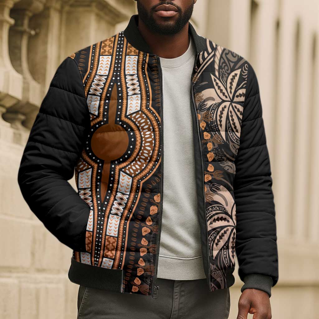 Polynesia Mixed African Dashiki Bomber Puffer Jacket Afro-pacific Culture - Gold