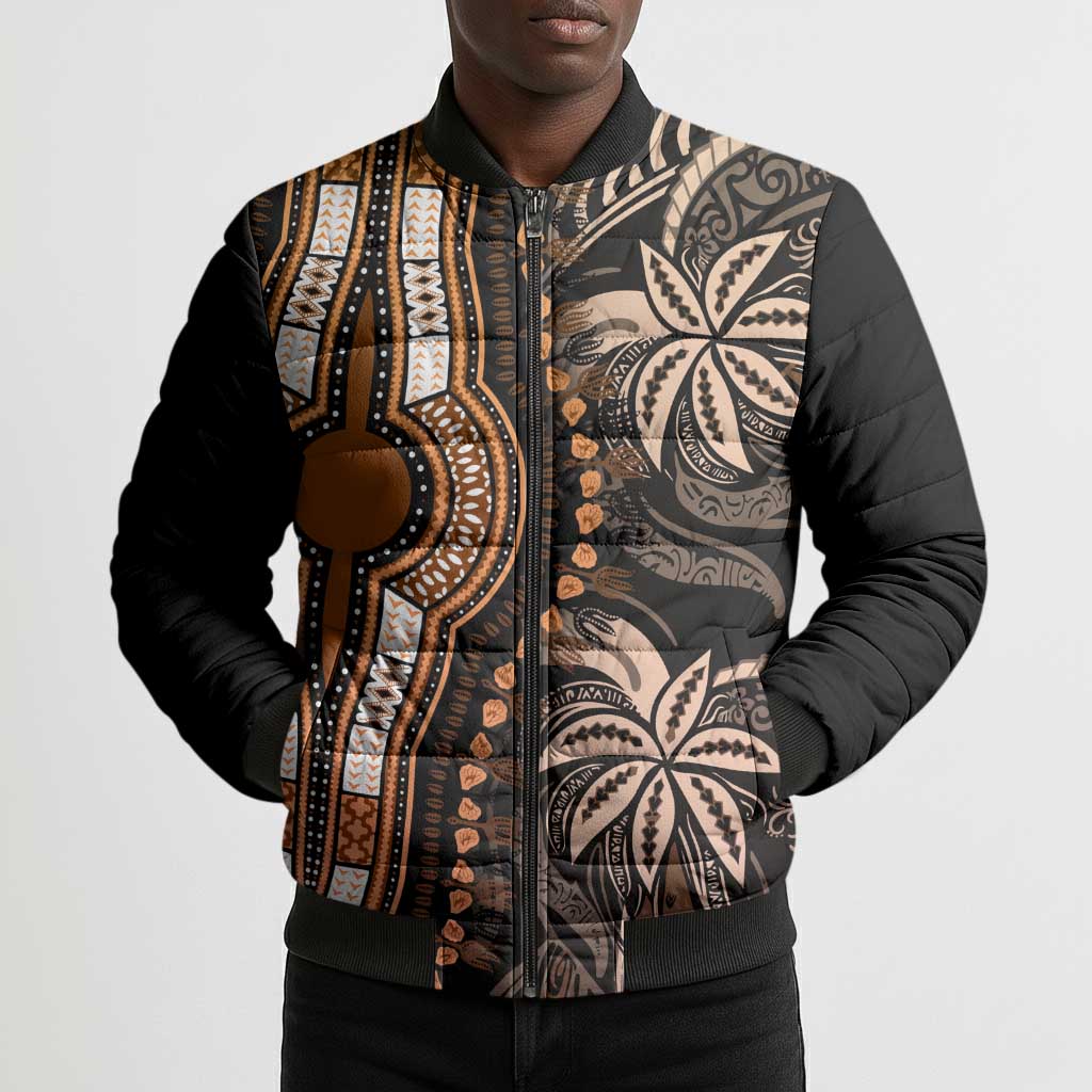 Polynesia Mixed African Dashiki Bomber Puffer Jacket Afro-pacific Culture - Gold