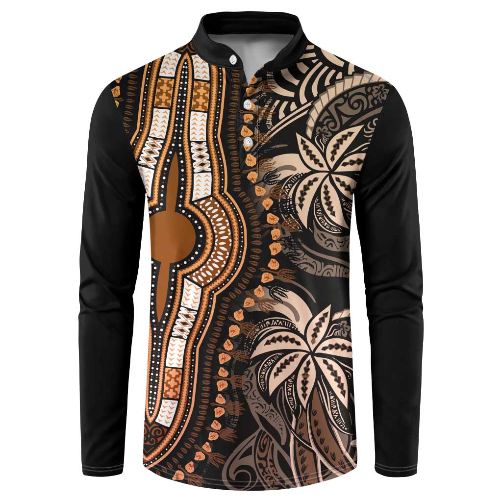 Polynesia Mixed African Dashiki Button Sweatshirt Afro-pacific Culture - Gold