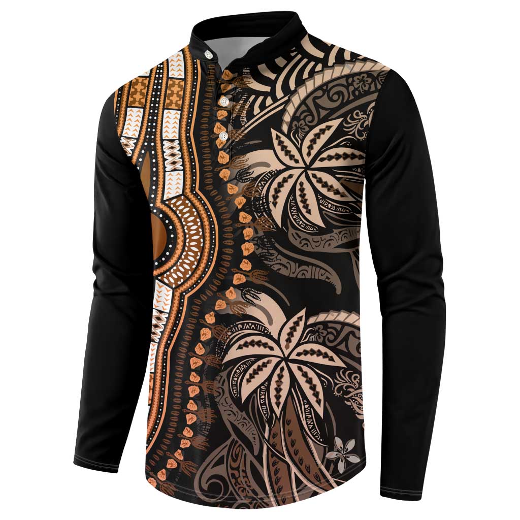 Polynesia Mixed African Dashiki Button Sweatshirt Afro-pacific Culture - Gold